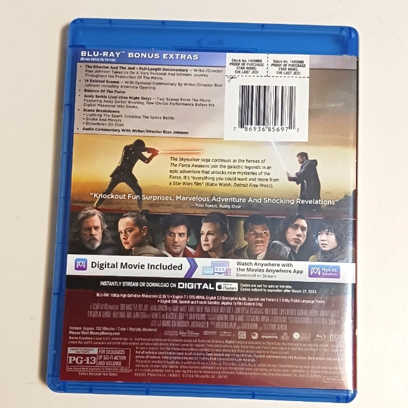 Star Wars: The Last Jedi Blu-Ray Digital Multi-Screen Edition DVD & Bonus DVD - Picture 2 of 4